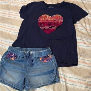 Kids Navy Sequin Heart T-Shirt